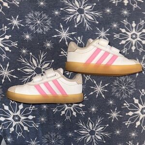 Adidas Kids' White and Pink Velcro Sneakers